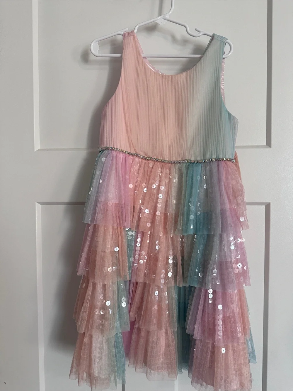 Kids Pastel Rainbow Sequin Layered Dress